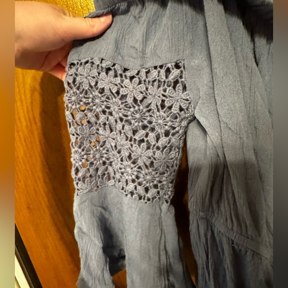 Blue Lace Romper Off The Shoulder - Picture 4 of 4